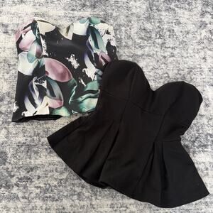 bebe Lot of‎ 2 Tube Tops Busiter Black and Floral Size Small Sleeveless Padded